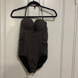 Victoria's Secret Gray Strapless (or halter) Ruched Side One-Piece Swimsuit